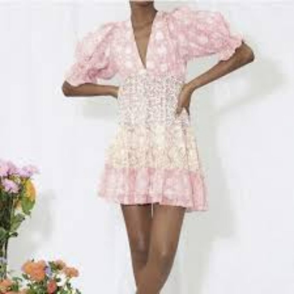 Saylor Leigha Floral Puff Sleeve Mini Dress, Small